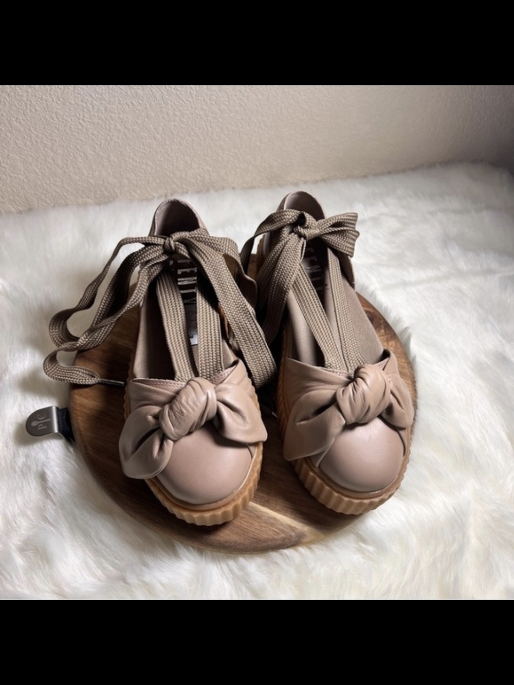 Women’s Taupe Knot-Front Lace-Up Flats - Unbranded